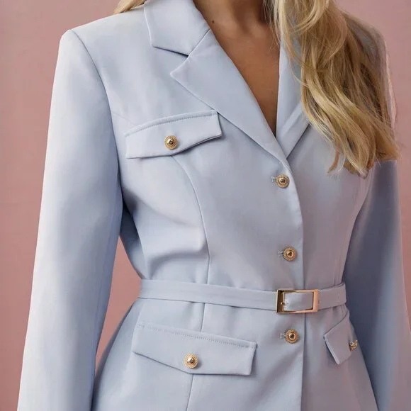 Blue Elegant Women's Blazer and Skirt Suit Set
